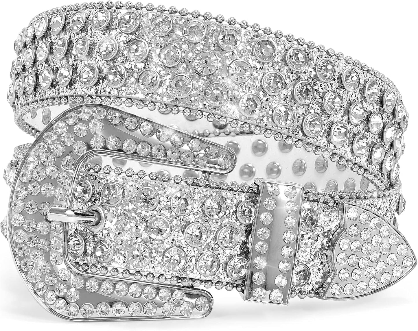 HOTMen Women's Rhinestone Bling Studded 1.5" Leather Belts for Jeans Pants with Fashion Silver Buckle