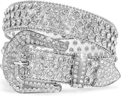 HOTMen Women's Rhinestone Bling Studded 1.5" Leather Belts for Jeans Pants with Fashion Silver Buckle