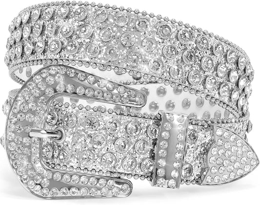 HOTMen Women's Rhinestone Bling Studded 1.5" Leather Belts for Jeans Pants with Fashion Silver Buckle