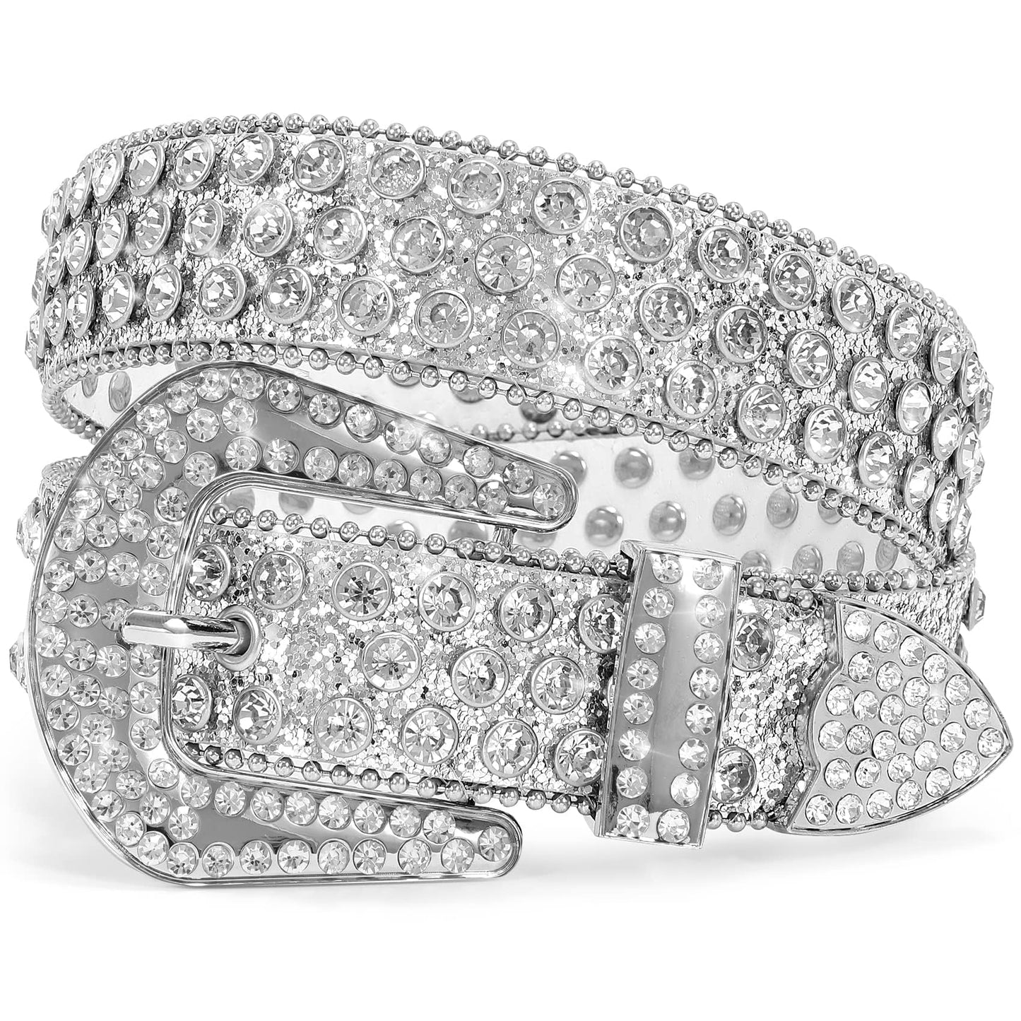 HOTMen Women's Rhinestone Bling Studded 1.5" Leather Belts for Jeans Pants with Fashion Silver Buckle