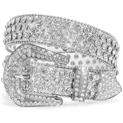 HOTMen Women's Rhinestone Bling Studded 1.5" Leather Belts for Jeans Pants with Fashion Silver Buckle