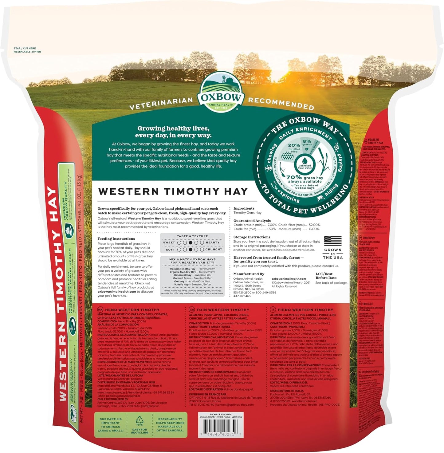 HOTOxbow Western Timothy Hay for Small Pets – All-Natural Grass Hay for Rabbits, Guinea Pigs, and Chinchillas – High Fiber for Digestive Health and Dental Support – 40 oz Bag