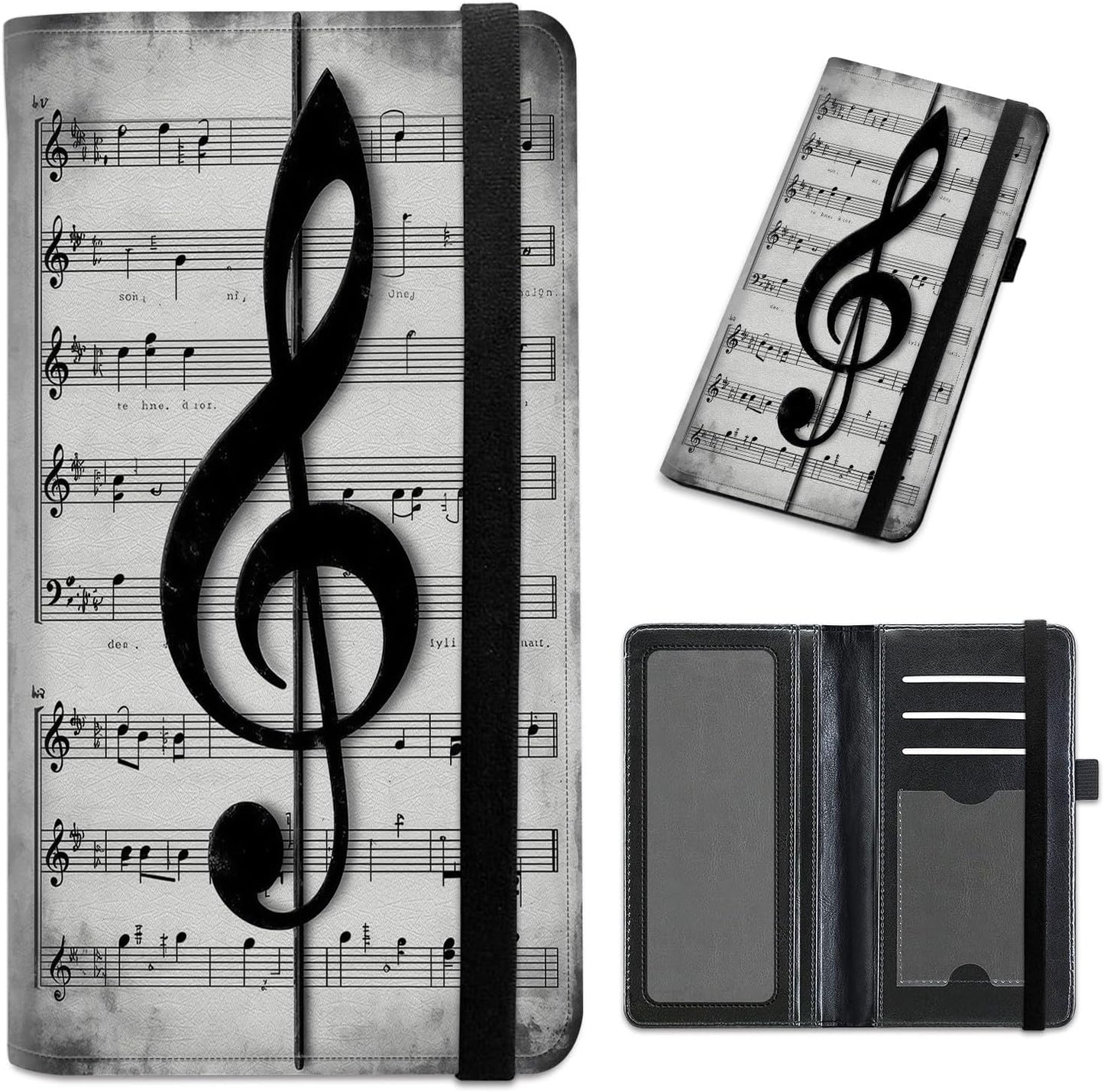HOTCheckbook Cover for Personal Checkbook Leather Check Book Covers for Women Men with RFID Blocking Multi Card Slots Lightweight Compact Wallet, Retro Music Note