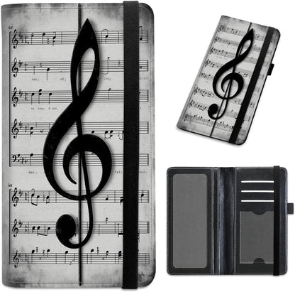 HOTCheckbook Cover for Personal Checkbook Leather Check Book Covers for Women Men with RFID Blocking Multi Card Slots Lightweight Compact Wallet, Retro Music Note
