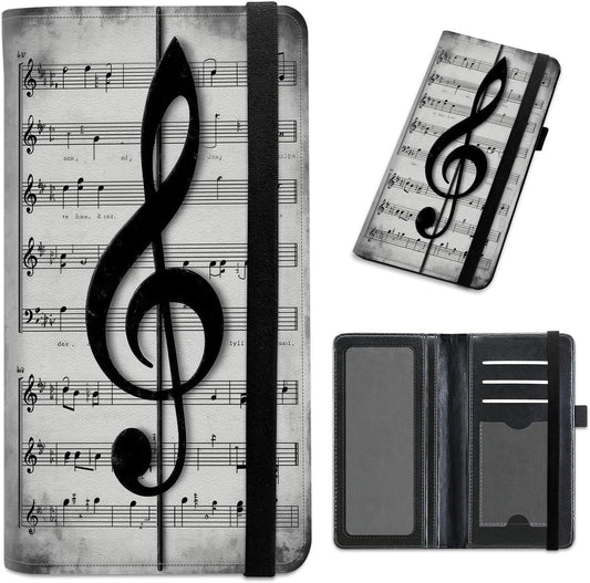 HOTCheckbook Cover for Personal Checkbook Leather Check Book Covers for Women Men with RFID Blocking Multi Card Slots Lightweight Compact Wallet, Retro Music Note