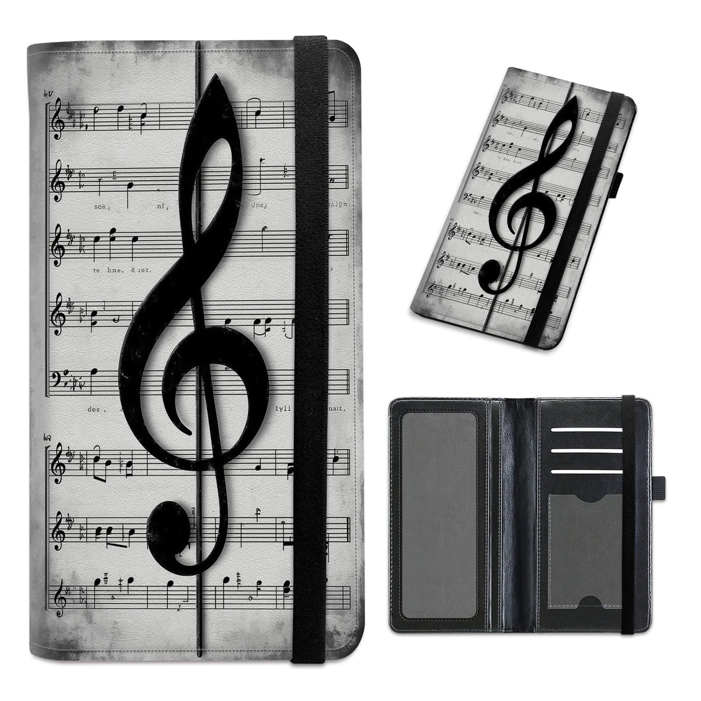 HOTCheckbook Cover for Personal Checkbook Leather Check Book Covers for Women Men with RFID Blocking Multi Card Slots Lightweight Compact Wallet, Retro Music Note