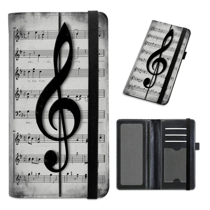 HOTCheckbook Cover for Personal Checkbook Leather Check Book Covers for Women Men with RFID Blocking Multi Card Slots Lightweight Compact Wallet, Retro Music Note