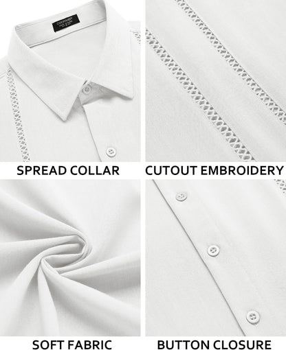 HOTCOOFANDY Men's Cuban Guayabera Shirt Short Sleeve Button Down Shirts Casual Summer Beach Linen Shirts