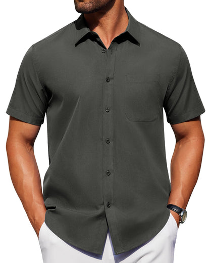 HOTAlimens & Gentle Men's Short Sleeve Dress Shirts Wrinkle Free Untucked Casual Button Down Shirt