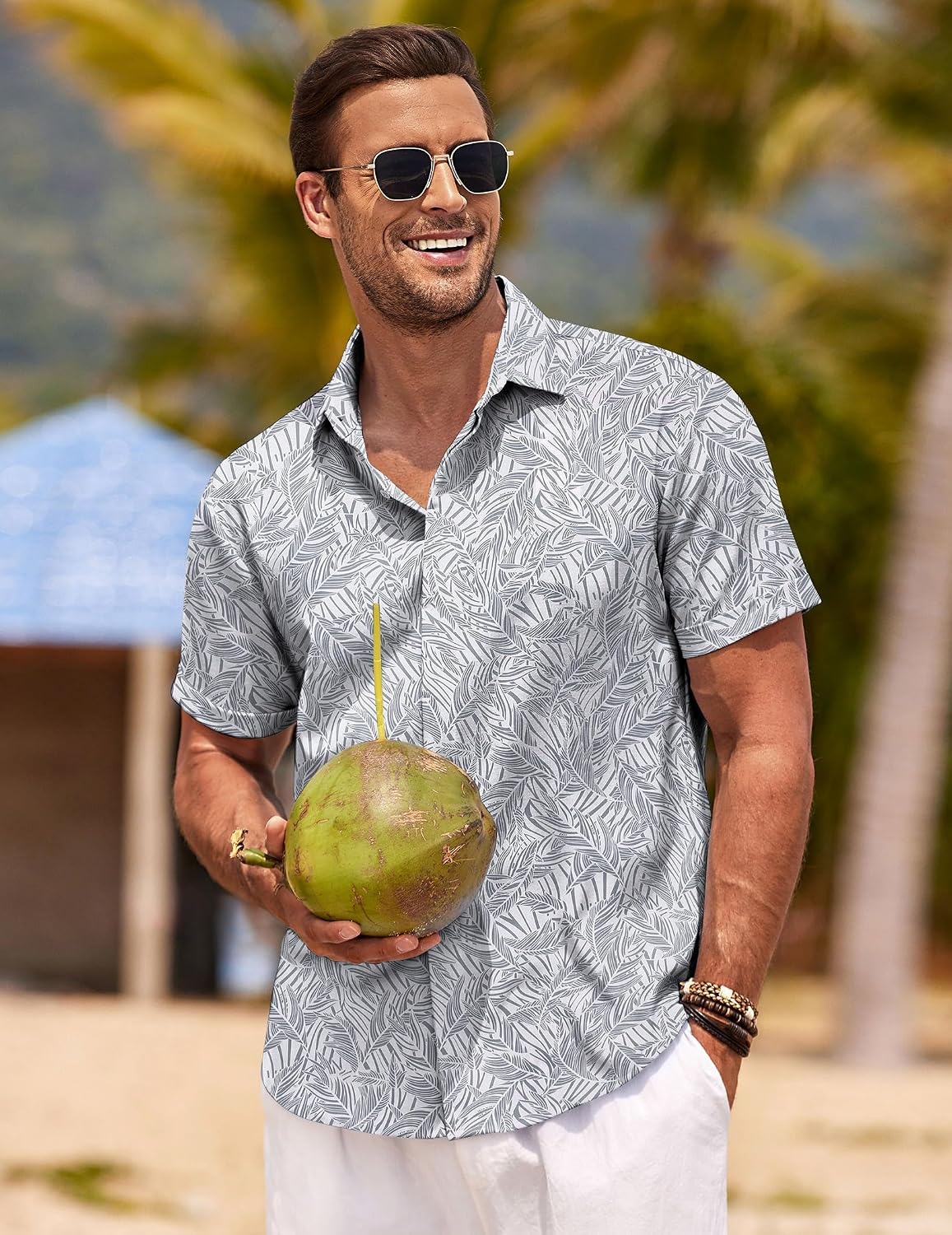 HOTCOOFANDY Men's Linen Shirts Short Sleeve Casual Shirts Button Down Shirt for Men Beach Summer Wedding Shirt