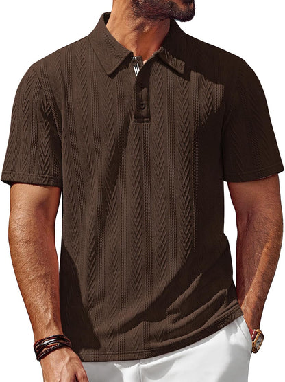 HOTPJ PAUL JONES Mens Polo Shirts Short Sleeve Knit Polo | Textured Knit Polo Shirt, Contrast Striped Placket, Golf Collared, Regular Fit, Stretchy, Wrinkle-free, Breathable, Old Money