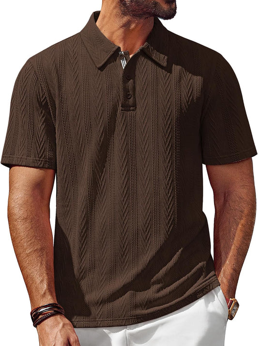 HOTPJ PAUL JONES Mens Polo Shirts Short Sleeve Knit Polo | Textured Knit Polo Shirt, Contrast Striped Placket, Golf Collared, Regular Fit, Stretchy, Wrinkle-free, Breathable, Old Money