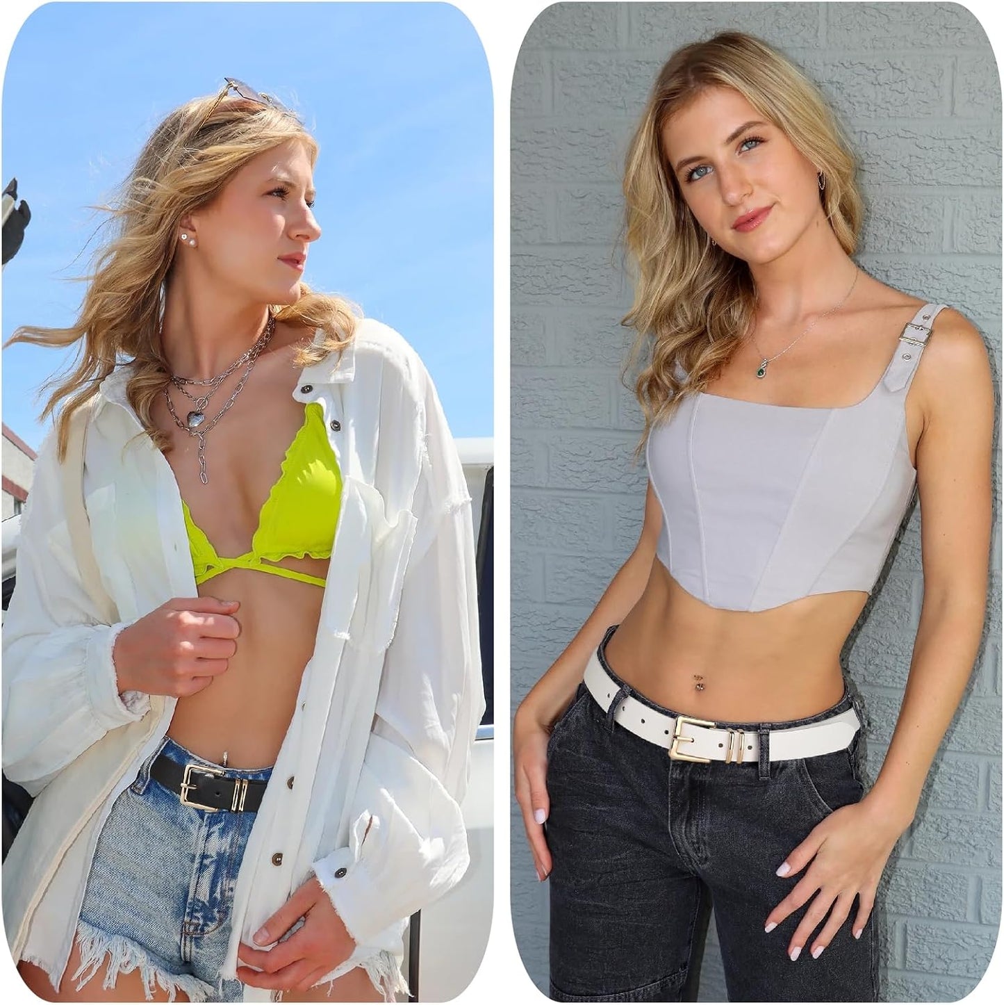 HOTPack 3 Women Belts for Jeans Pants, Fashion Gold Buckle Leather Belts