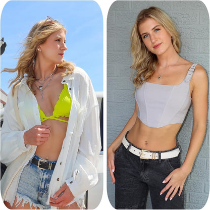 HOTPack 3 Women Belts for Jeans Pants, Fashion Gold Buckle Leather Belts