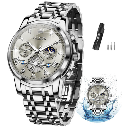 HOTOLEVS Watches Men Stainless Steel Chronograph Watch Luxury Big Face Man Dress Watches Waterproof Roman Numeral Analog Quartz Men Wrist Watch Diamond Relojes para Hombre(Silver/Black/Gold/Red/Blue)
