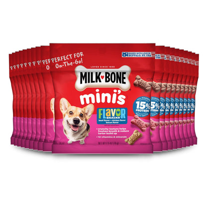 HOTMilk-Bone Flavor Snacks Mini’s Dog Biscuits, Flavored Crunchy Dog Treats, 36 Oz. Canister | 5 calories per treat, 15% protein, 3 flavors per canister (beef, chicken & bacon, naturally & artificially flavored)