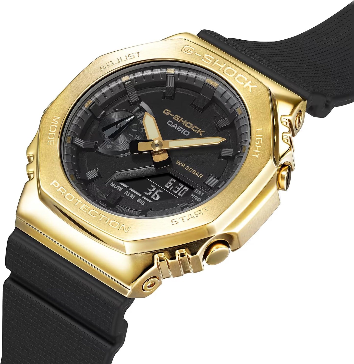 HOTG-Shock Casio Stay Gold Series Analog-Digital Metallic Gold and Black Resin Strap Watch | GM-2100G-1A9