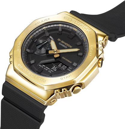 HOTG-Shock Casio Stay Gold Series Analog-Digital Metallic Gold and Black Resin Strap Watch | GM-2100G-1A9