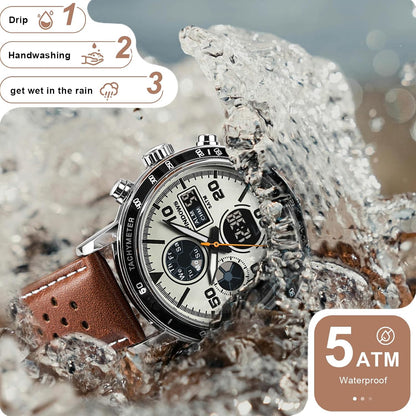 HOTPINDOWS Mens Digital Analog Watches, Multifunction Sport Casual | Dual time display, bright night backlight, daily alarm, precision stopwatch, and splash-proof construction