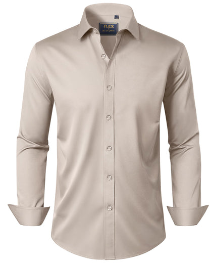 HOTJ.VER Men's Dress Shirts Solid Long Sleeve Stretch Wrinkle-Free Formal Shirt Business Casual Button Down Shirts
