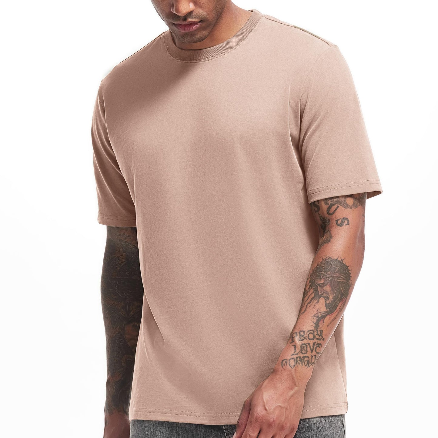 HOTVEIISAR Men's Heavy Weight Crew Neck T-Shirt Mens Premium Cotton Tee - Pre Shrunk S-3XL