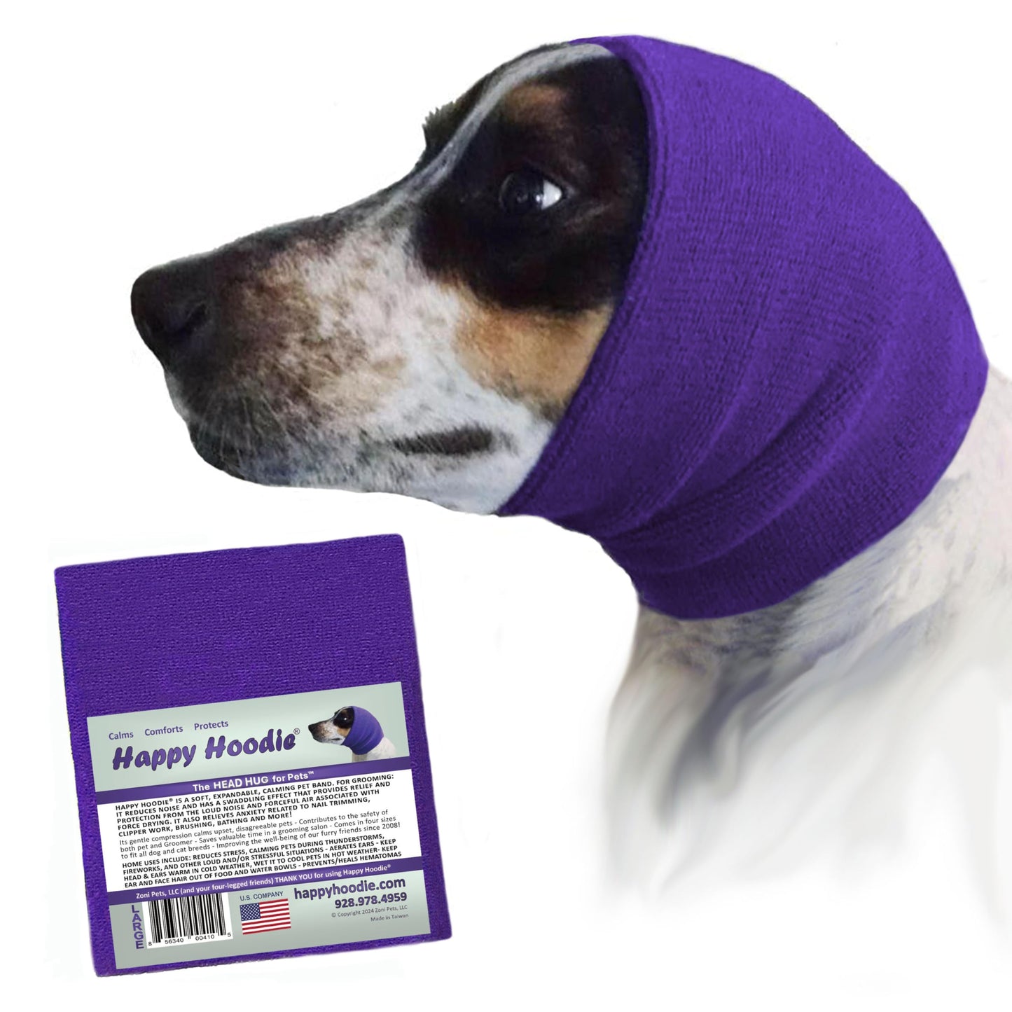 HOTHappy Hoodie The Original Dog & Cat Calming Band - American Brand - Anxiety Relief/Noise Protection - Grooming - Thunder - Fireworks (Large, Black) - Since 2008