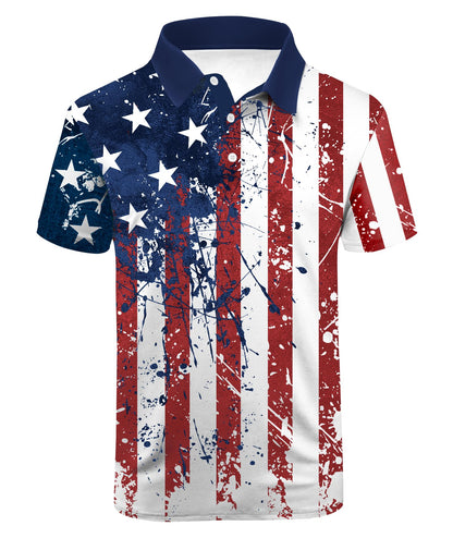 HOTV VALANCH Mens American Falg Polo Shirts Short Sleeve Performance Patriotic Shirt Funny Golf Shirt