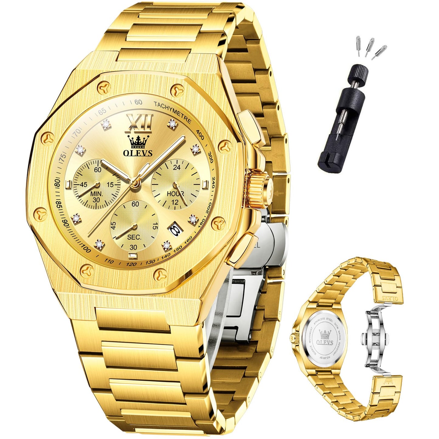 HOTOLEVS Mens Watches Octagonal Luxury Stainless Steel Dress Watches for Men Quartz Analog Large Face Luminous Relojes para Hombres