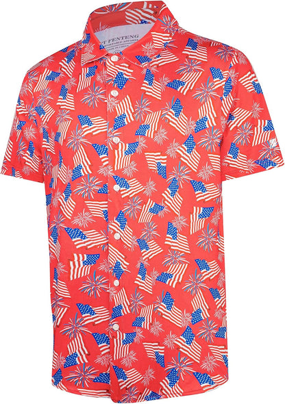 HOTFT FENTENG Mens Hawaiian Shirts Regular Fit Short Sleeve Casual Button Down Summer Tropical Beach Shirts