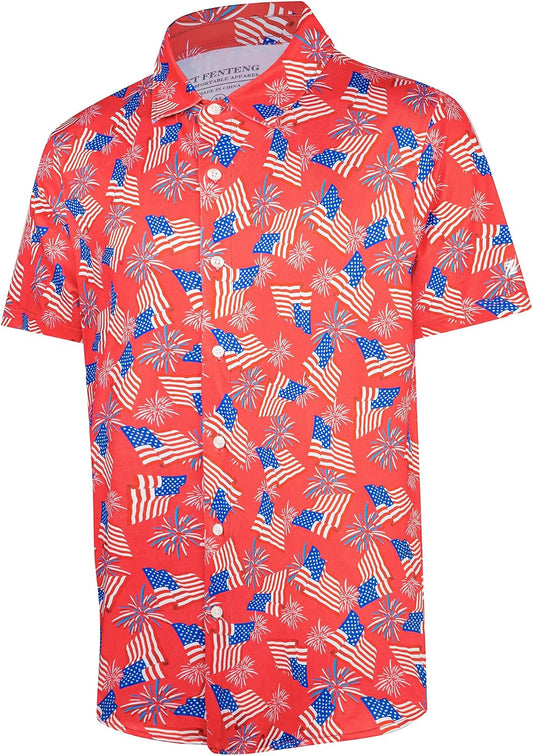 HOTFT FENTENG Mens Hawaiian Shirts Regular Fit Short Sleeve Casual Button Down Summer Tropical Beach Shirts