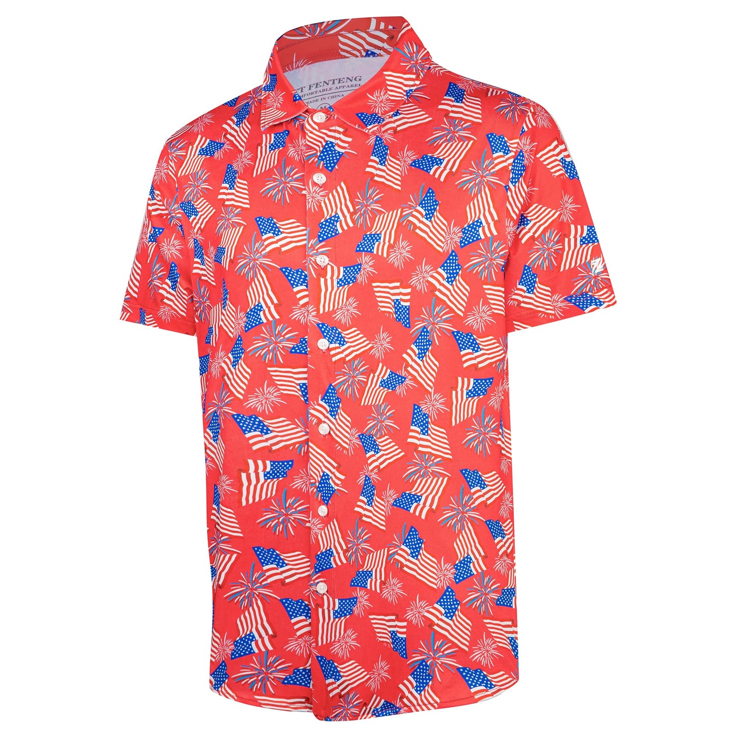 HOTFT FENTENG Mens Hawaiian Shirts Regular Fit Short Sleeve Casual Button Down Summer Tropical Beach Shirts