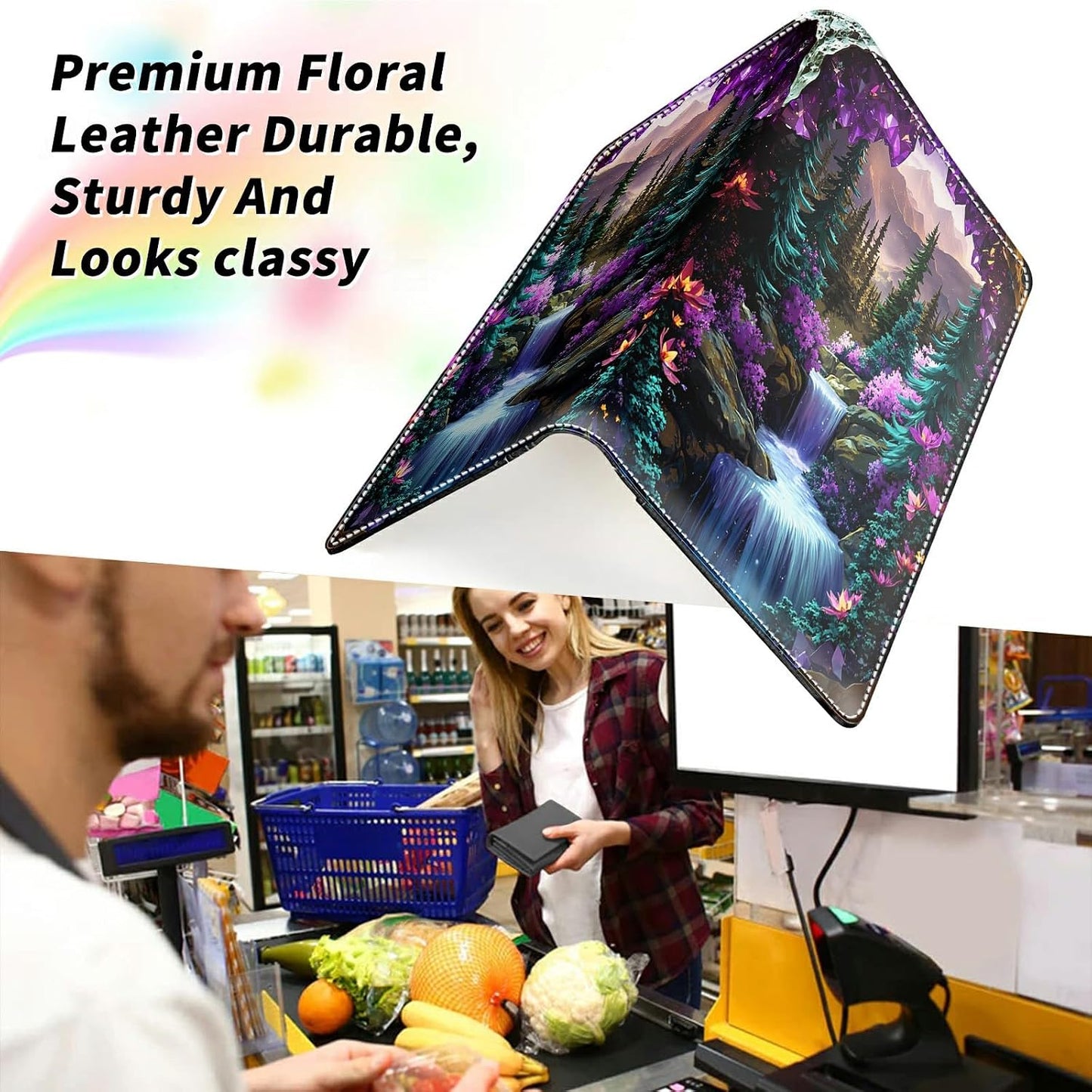 HOTCheck Register Covers for Personal Checkbook Women & Men, Large Capacity Leather Check Book Cover with Pen Holder Organizer Ladies Card Wallet w/RFID Blocking, Purple Mountains