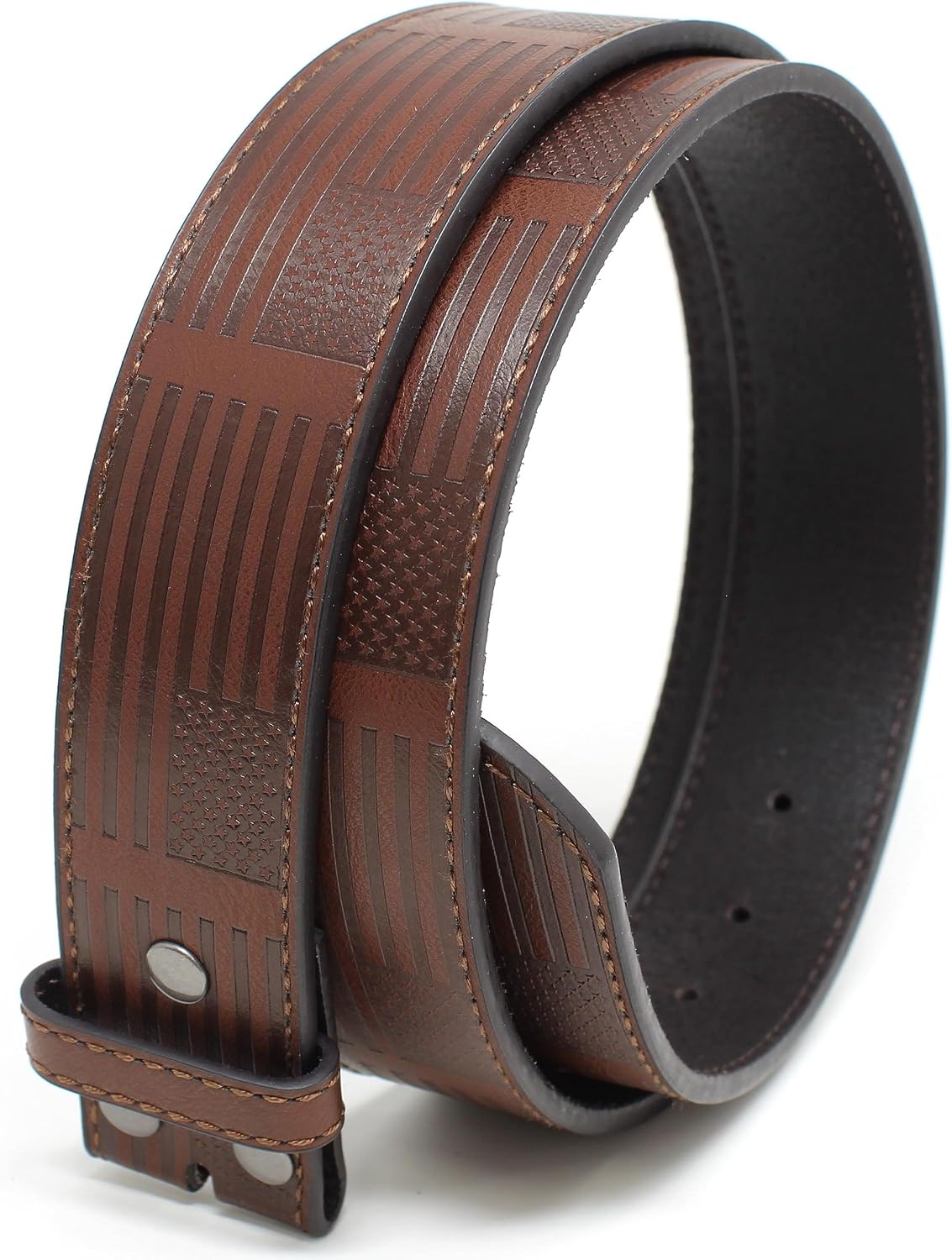 HOTBC Belts Leather Belt Strap with American Flag Embossed Pattern 1.5" Wide with Snaps - USA Patriotic Stars and Stripes