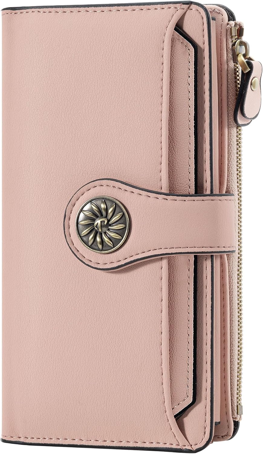 HOTTravelambo Wallets Women RFID Large Capacity Luxury Waxed Leather Clutch Wallet Multi Card Organizer(Light Purple + Champagne Pink)