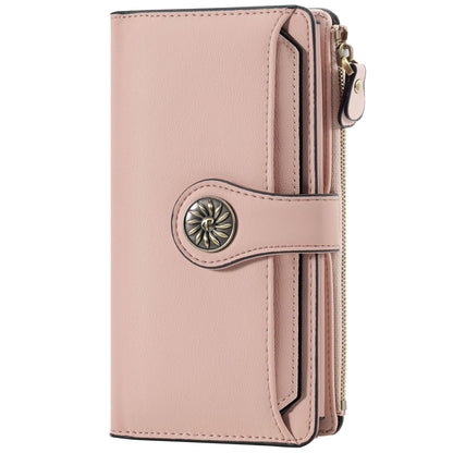 HOTTravelambo Women's Wallet RFID Blocking Large Size Triple Fold Oil Edge Leather Card Holder with Zipper Pocket & Slim Compact Credit Card Organizer for Ladies