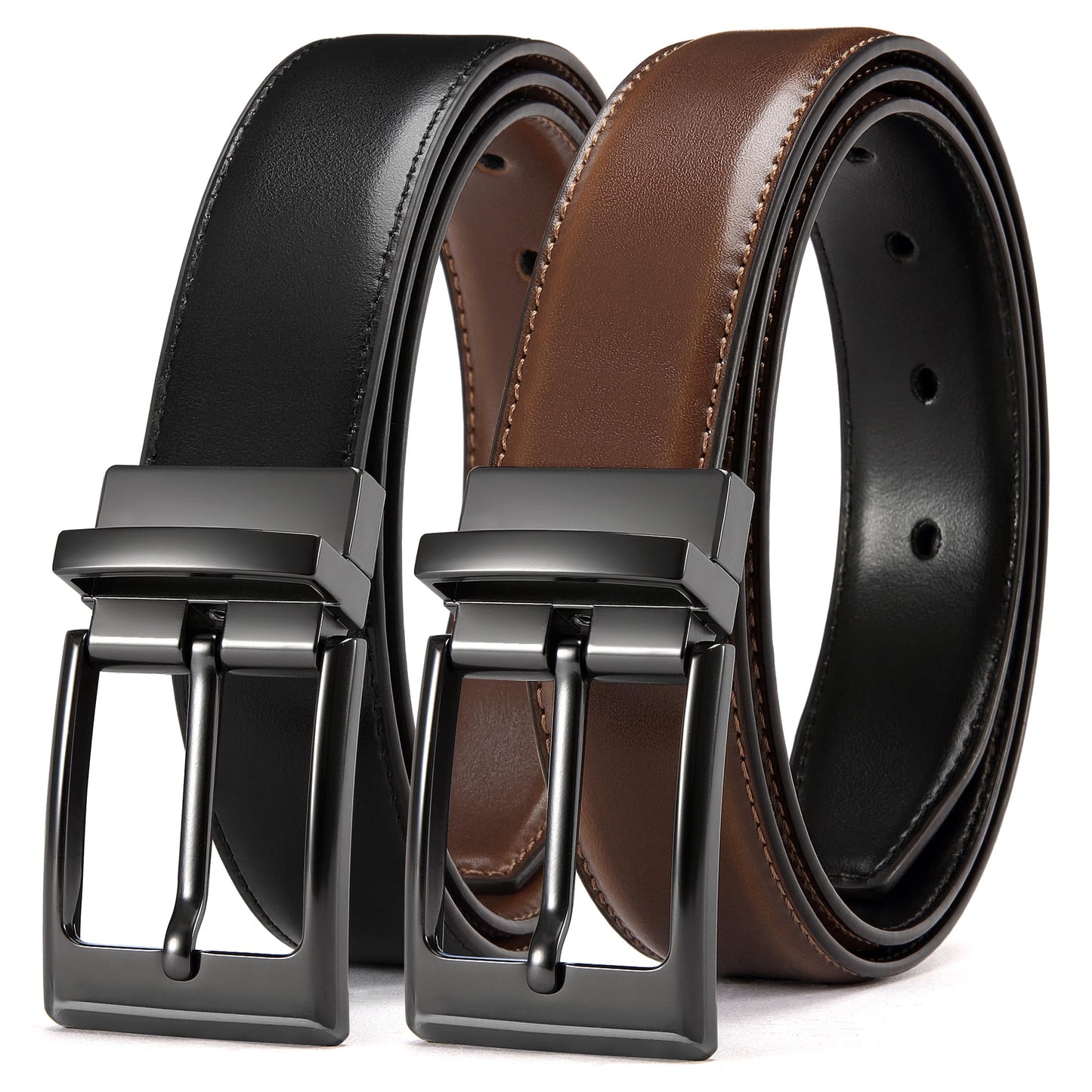 HOTCHAOREN Reversible Belt Men 1 Piece - 1.25" Leather Dress Belt - Trim to Fit for Elegant Style | 1 Belt, 2 Colors, Double-Sided Reversible, Premium Genuine Leather, Trim to Fit
