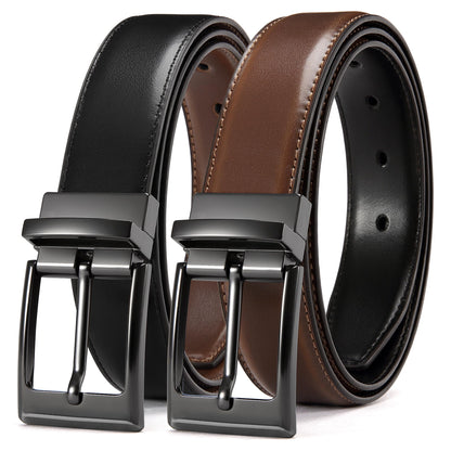 HOTCHAOREN Reversible Belt Men 1 Piece - 1.25" Leather Dress Belt - Trim to Fit for Elegant Style | 1 Belt, 2 Colors, Double-Sided Reversible, Premium Genuine Leather, Trim to Fit