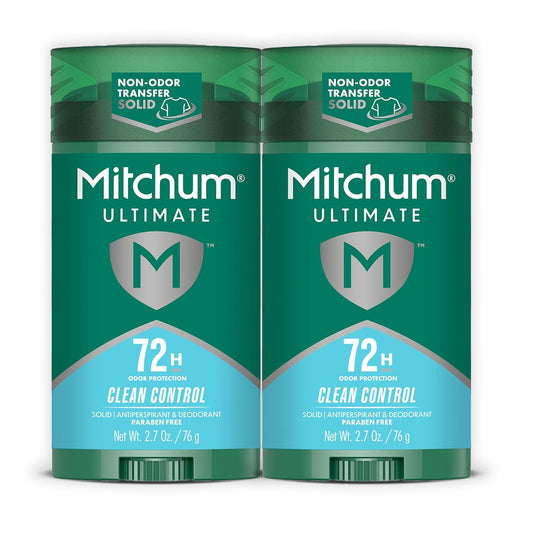 HOTMitchum Ultimate 72HR Odor Protection Men’s Antiperspirant & Deodorant, Long-Lasting Freshness, Invisible Solid, No White Residue Left on Skin, Clean Control, 2 pack