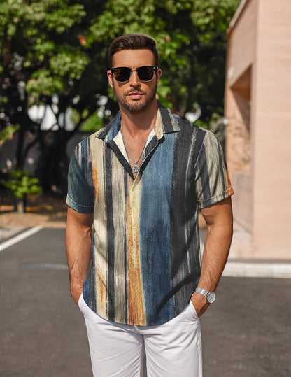 HOTCOOFANDY Men's Linen Shirts Short Sleeve Casual Shirts Button Down Shirt for Men Beach Summer Wedding Shirt