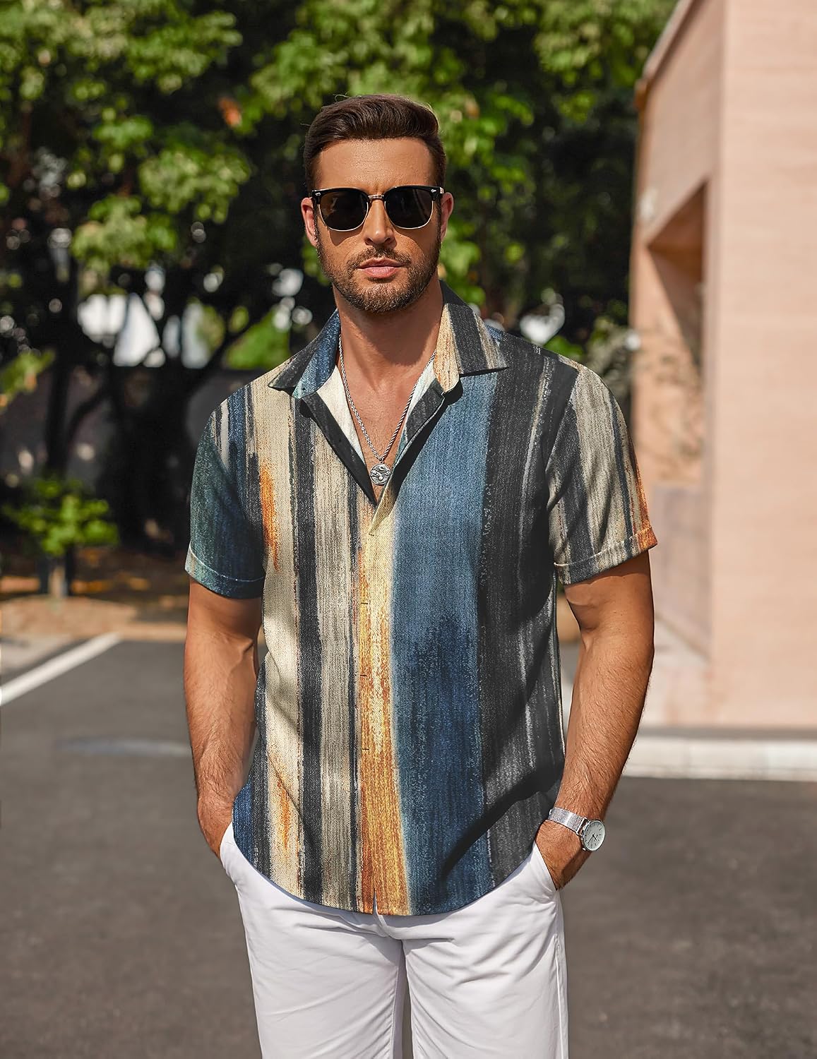 HOTCOOFANDY Men's Linen Shirts Short Sleeve Casual Shirts Button Down Shirt for Men Beach Summer Wedding Shirt