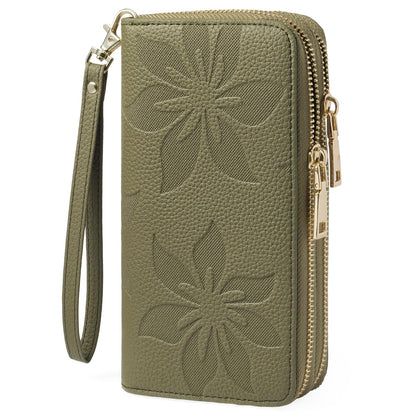 HOTGOIACII Women's Wallet Large Capacity Double Zip Ladies Card Phone Holder RFID Blocking Wristlet Leather