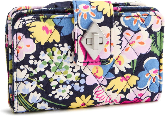 HOTVera Bradley Women's Premium Cotton Small Turnlock Wallet – Poppy Fields