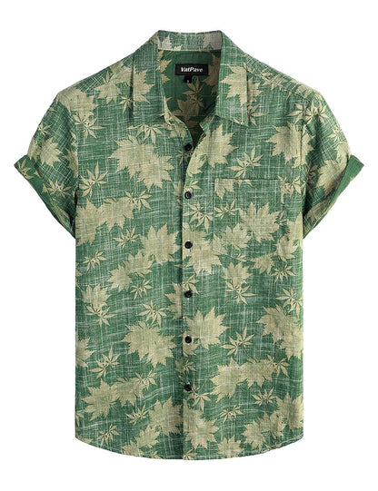HOTVATPAVE Mens Hawaiian Shirts Casual Summer Short Sleeve Button Down Shirts | Beach, Floral, Front Pocket, Cotton, Tropical, Vacation, Vintage, Printed, Cruise, Collared, Aloha, Party, Reverse Fabric