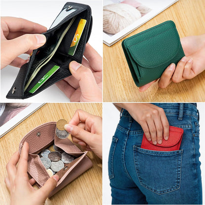 HOTWomen's RFID Blocking Bifold Wallet, Genuine Leather, Slim, 7-Card | Clear ID Window, Coin Pocket, 2 Hidden Slots, Pebbled Cowhide Texture, Secure Snap Closure, Multiple Colors, Compact, 2.47oz