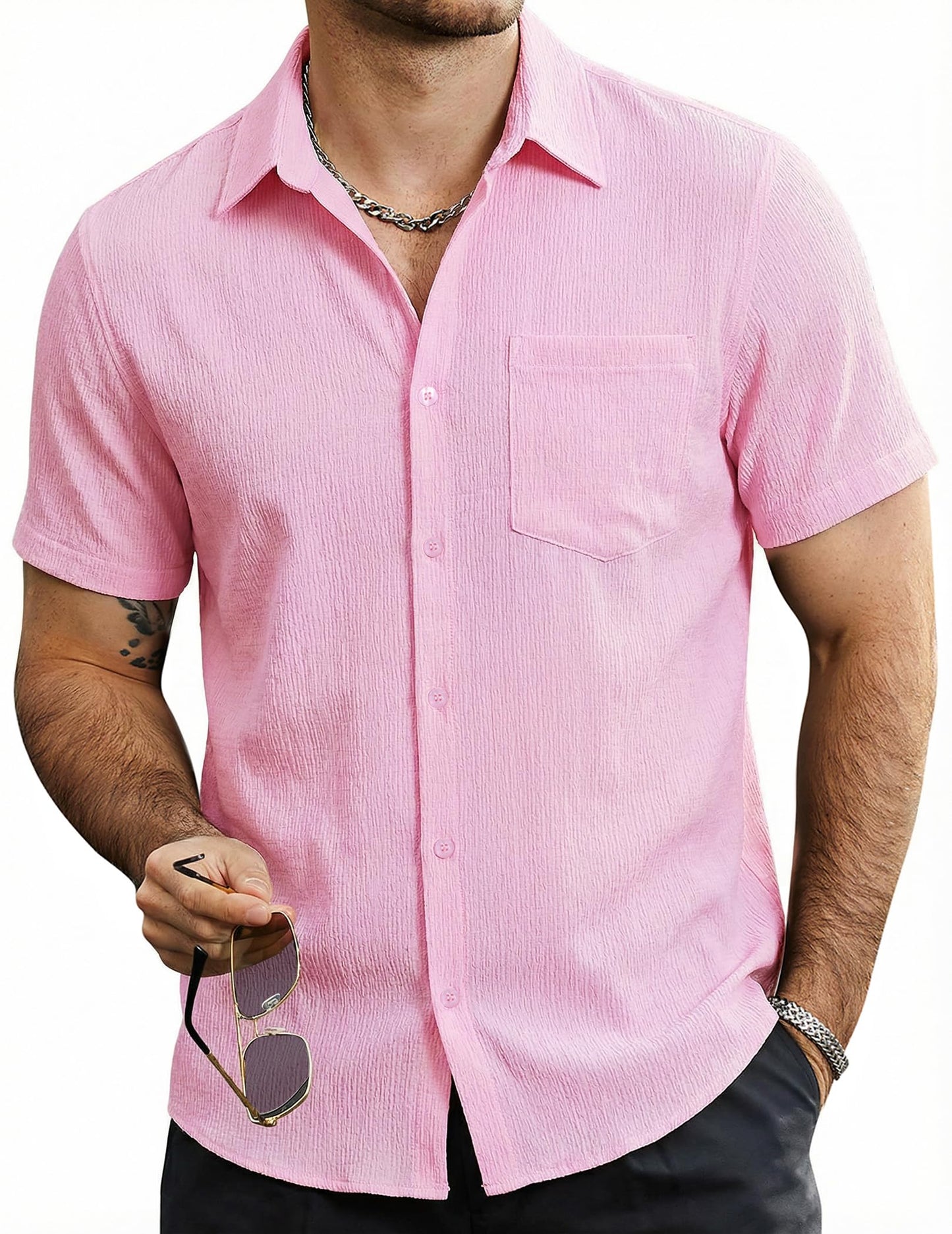 HOTVATPAVE Mens Summer Striped Shirts Button Down Short Sleeve Vintage Beach Hawaiian Shirts with Pocket