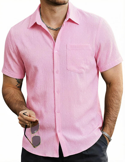 HOTVATPAVE Mens Summer Striped Shirts Button Down Short Sleeve Vintage Beach Hawaiian Shirts with Pocket