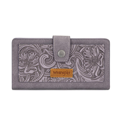 HOTMontana West X Wrangler Large Womens Wallet Western Tooling Flower Wallets, Card Cases & Money Organizers Bifold Card Cash Phone Wallet Ladies Female Travel Clutch Wallets with RFID Lining