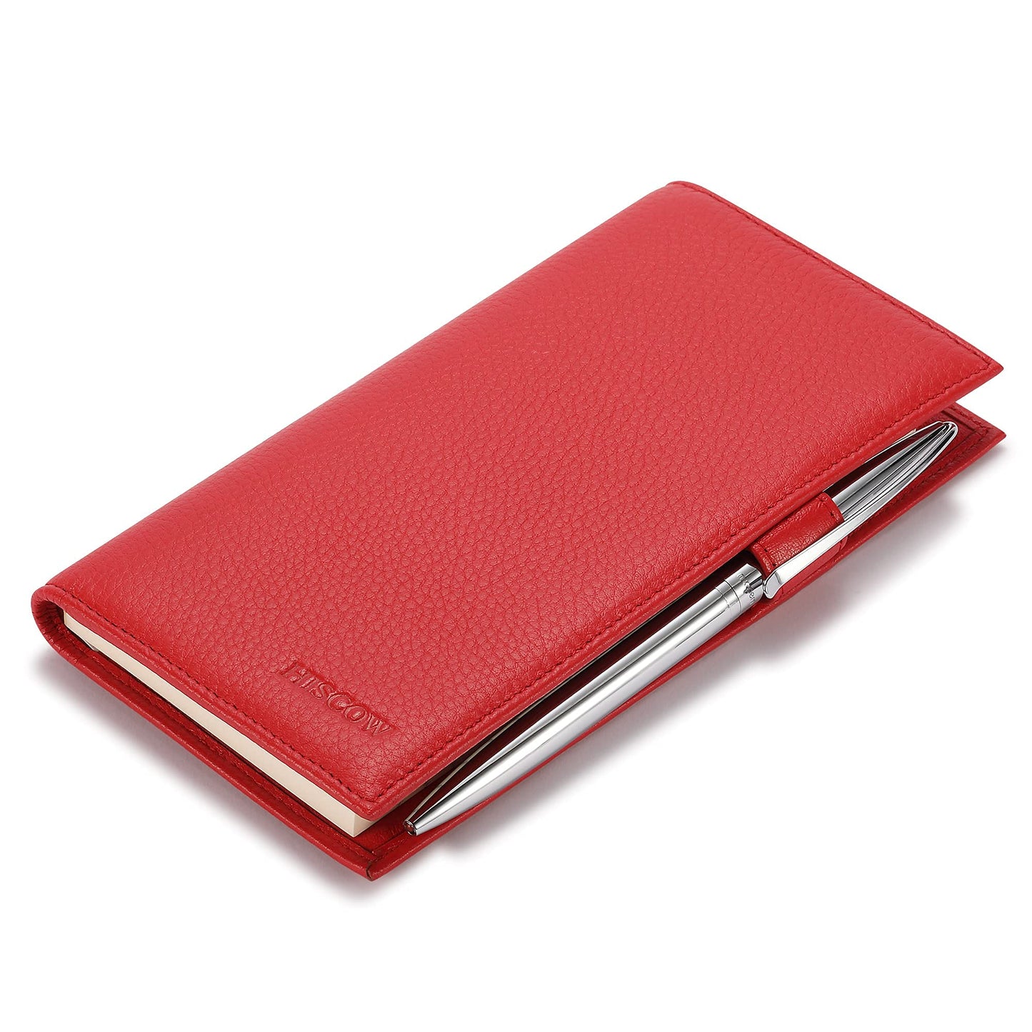 HOTHISCOW Leather Checkbook Cover for Duplicate Checks with Pen Holder | Full grain cowhide, personal check book & register pockets, removable vinyl divider, durable stitching, gifts for women men