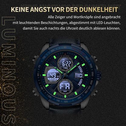 HOTNAVIFORCE Men's Military Digital Watches Analog Quartz Waterproof Watch Sport Multifunctional Leather Wristwatch