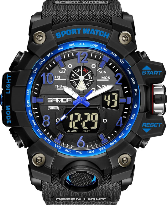 HOTKXAITO Men's Watches Sports Outdoor Waterproof Military Wrist Watch Date Multi Function Tactics LED Alarm Stopwatch